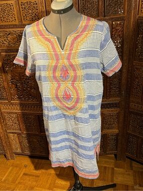 THML Blue and White Striped Embroidered Dress